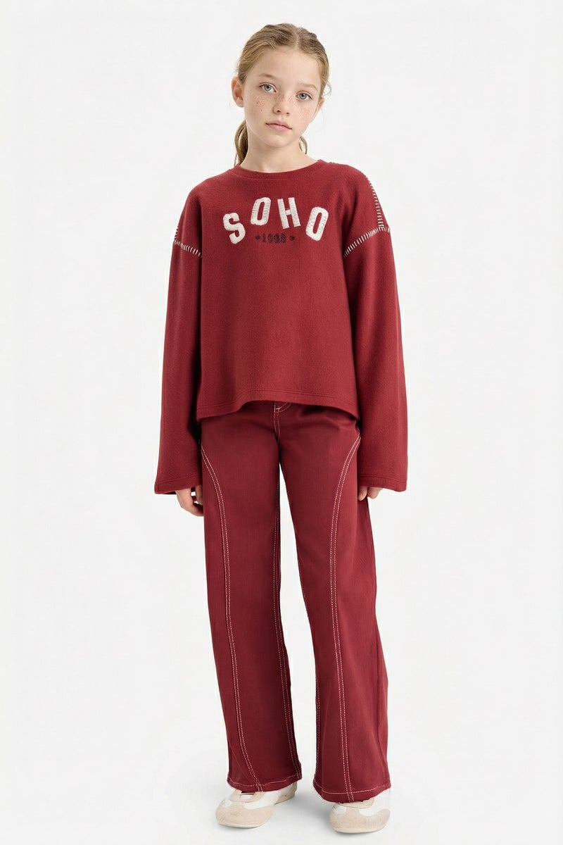 DeFacto Red Girl Slogan Crew Neck Sweatshirt Casual - Image 2